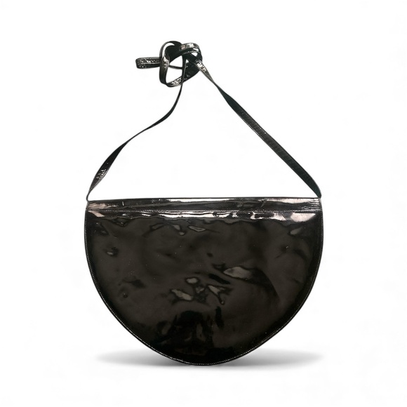 Vintage Charles Jourdan Paris Black Patent Leather Crossbody Bag Crescent Shape - Picture 2 of 4